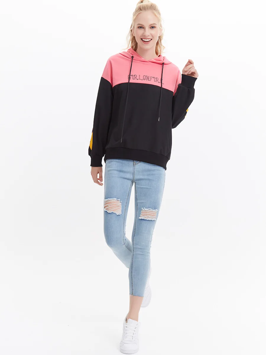 OEM Color Block hoodies for ladies with vinyl print