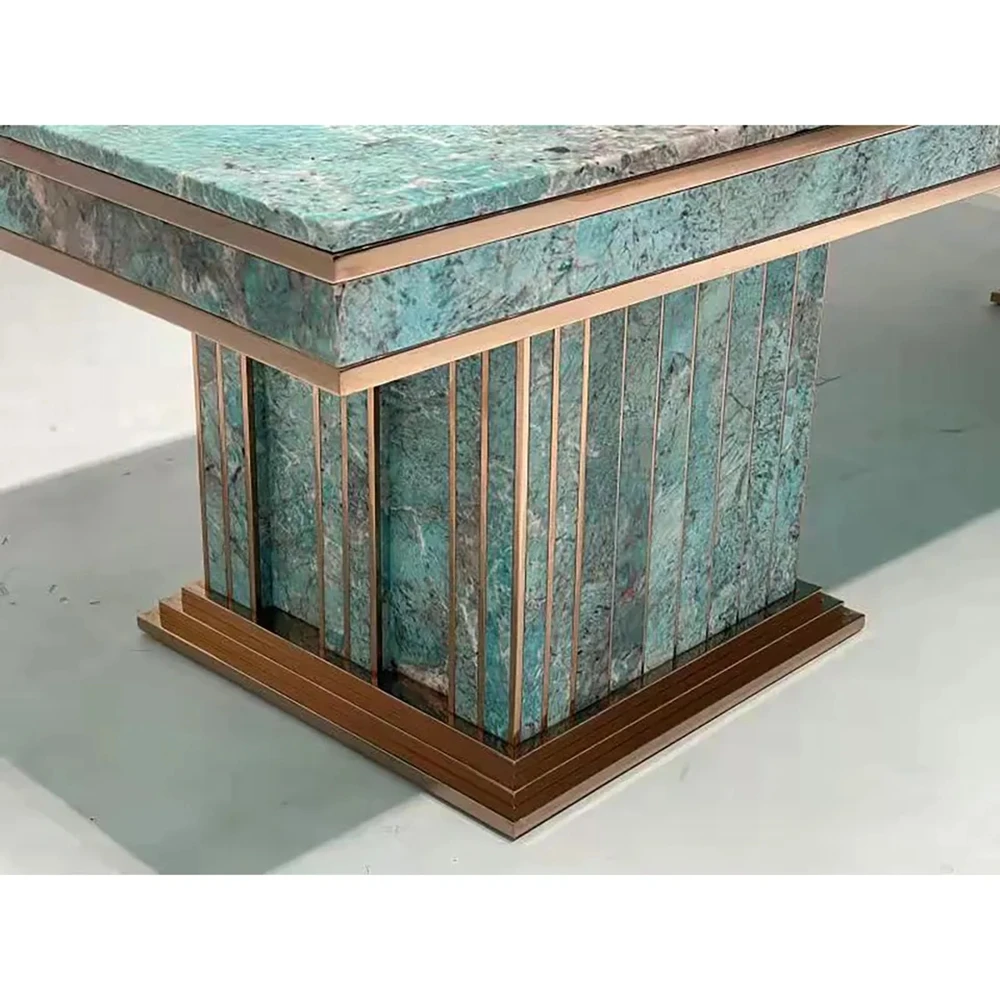 Luxury Brazil Green Natural Marble Top  For Dining Room Rectangular Dining Table