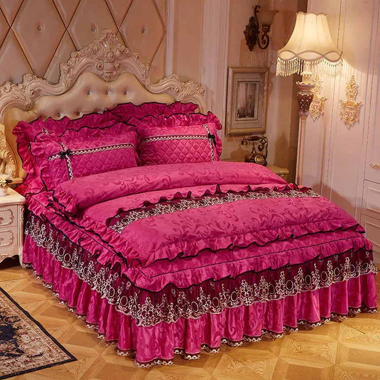 
Princess style pure color jacquard lace velvet duvet cover 