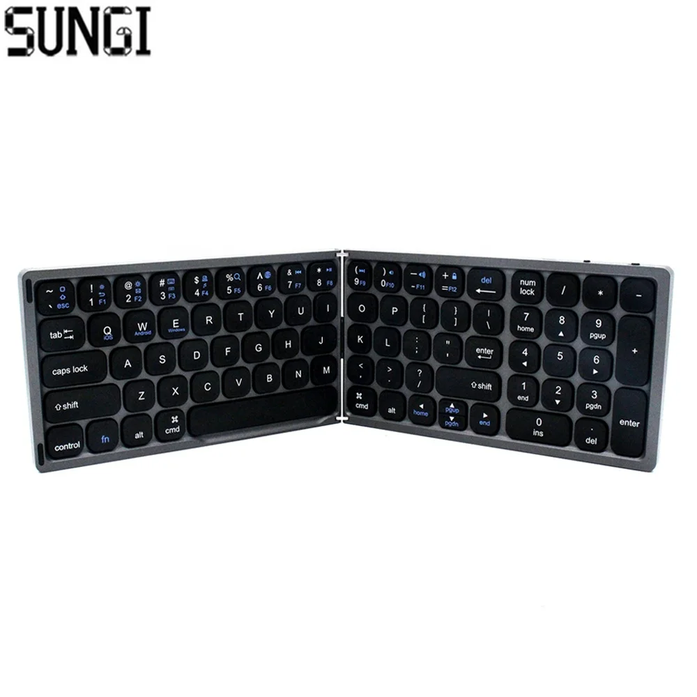 Portable Mini folding Wireless Blue tooth keyboard Ergonomic BT Keyboard with Numeric Keypad for Window Android IOS i Pad Phone
