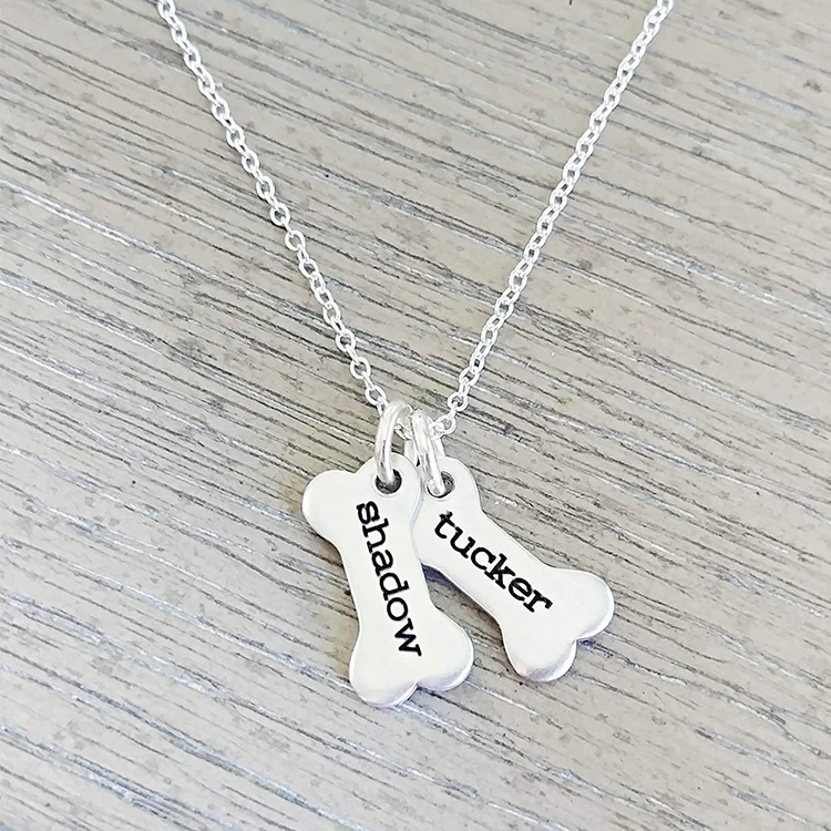 Custom Dog Bone Memorial Necklace Personalized Names Pet Jewelry Puppy Animal Pendant Handmade Products For Dog Lovers