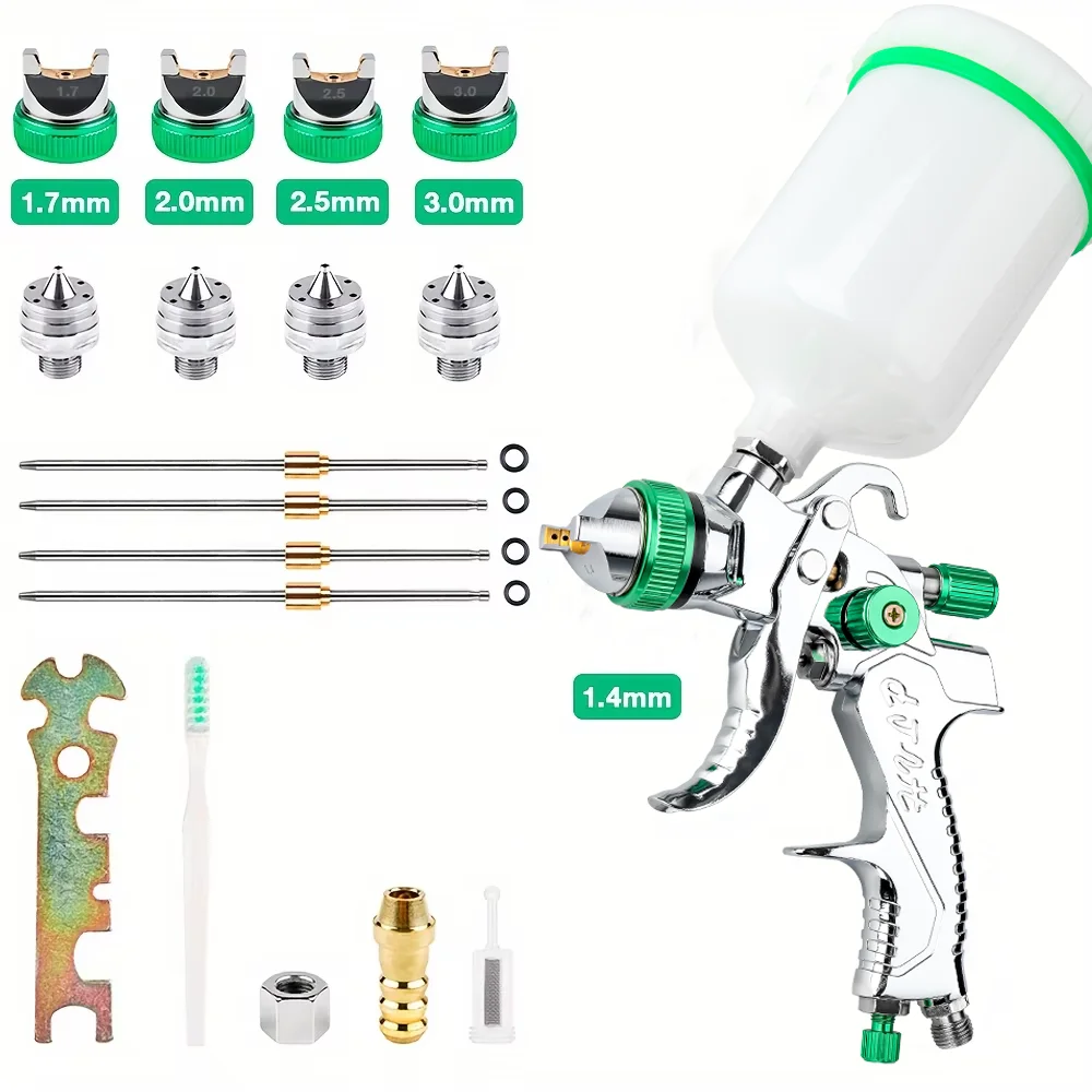 High Quality 1.4/1.7/2.0/2.5/3.0mm Professional HVLP Spray Gun Set 5 Nozzles&600ml Paint Cup Automotive Paint Spray Gun.