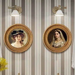 European Oil Painting Frame Round Classical Dressing Mirror Round Resin Mirror Frame Wall Hanging Photo Frame