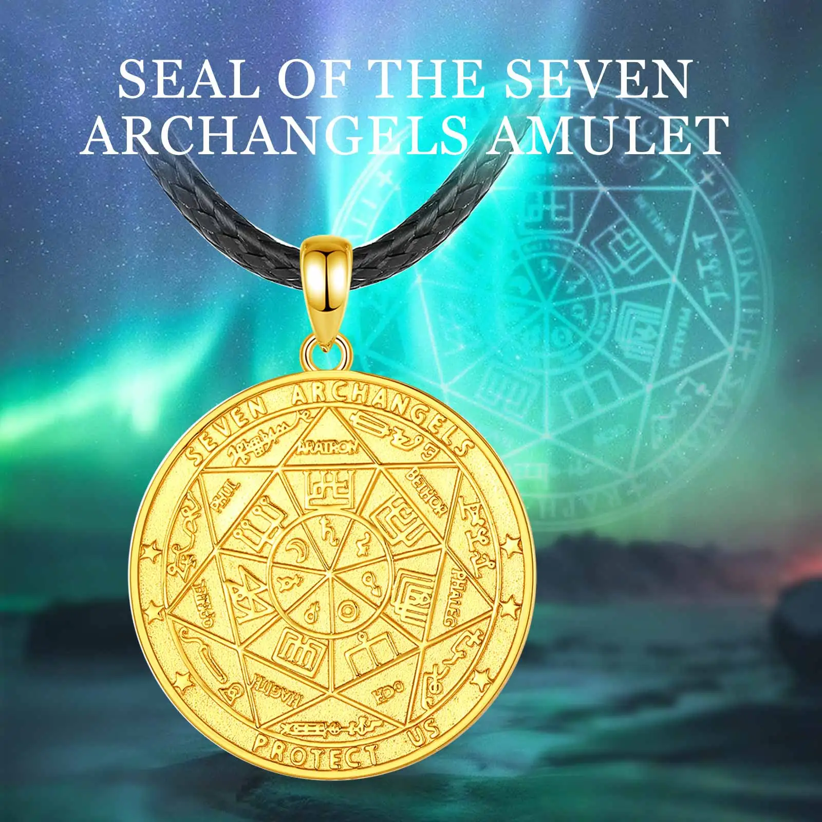 Merryshine Magic Seals Amulets Spiritual Lucky 18k gold Coin Pendent Jewelry Seven Seals of the Archangels Necklace