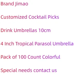 Jimao Cocktail Umbrella picks - OEM Food Safe grade 4 inch Tropical Parasol party Decoration Wood Disposable Cocktail Picks