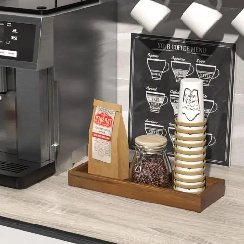 Handmade 11.2-Inch Rectangular Walnut Wood Tray Small Kitchen Countertop Organizer Soap Tray Farmhouse Decorative Storage Wooden