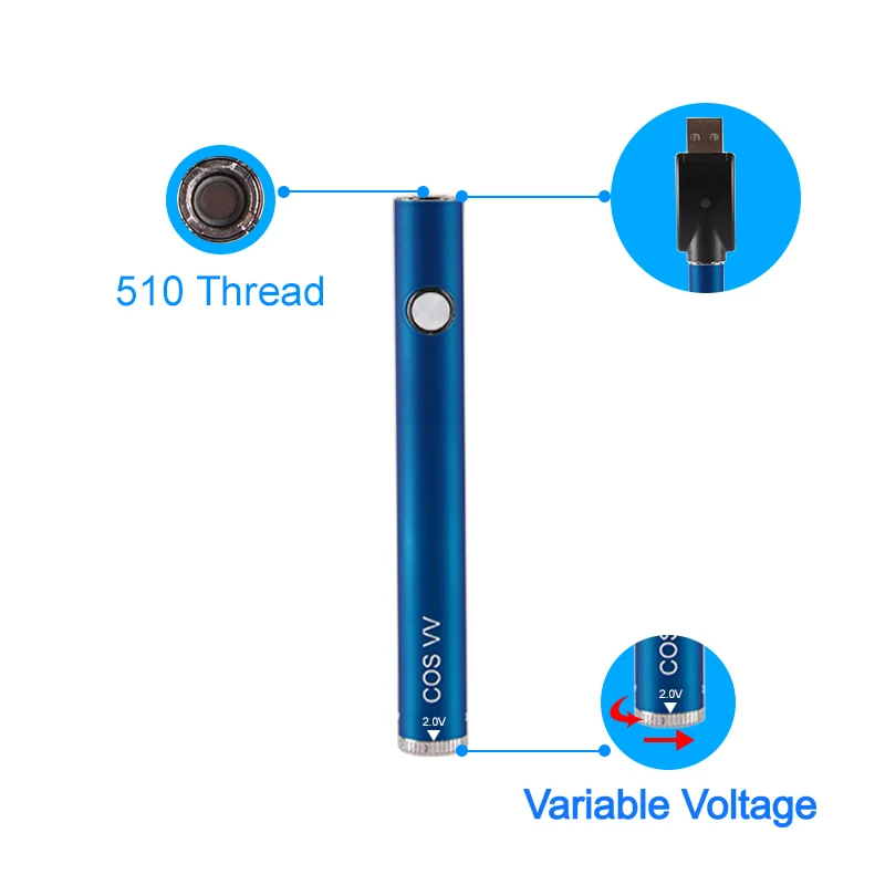
Fast shipping ECT Cos VV variable voltage 2.0-2.6-3.3-4v slim e-cig vaporizer battery kit wholesale price cbd battery 