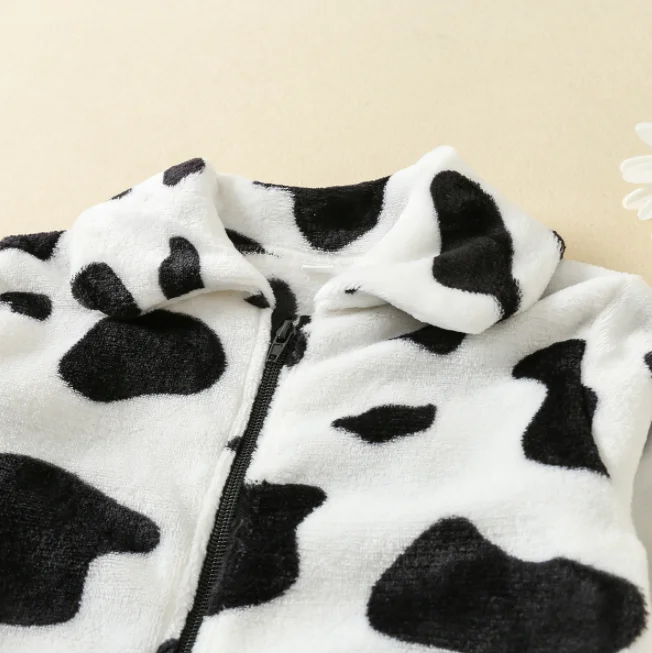 Winter Cow Printed Flannel Coat Casual Long-sleeved Knitted Outwear Kids Clothing For Kids Girl Coats