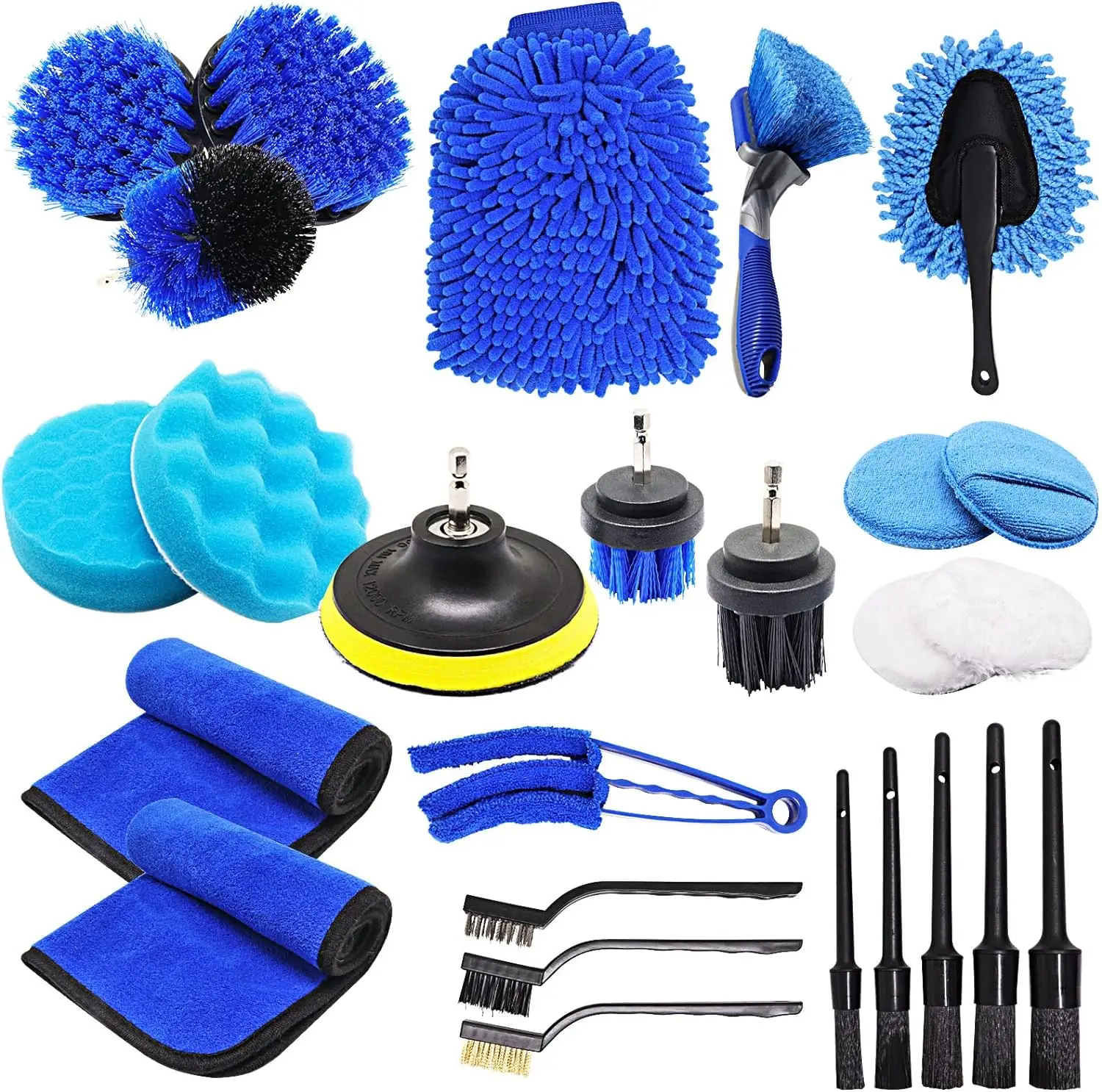 26Pcs Car Accessories Kit  Detailing Drill Brushes Buffing Sponge Pads Car Wash Kit  Interior Exterior Wheel Car Brush Set