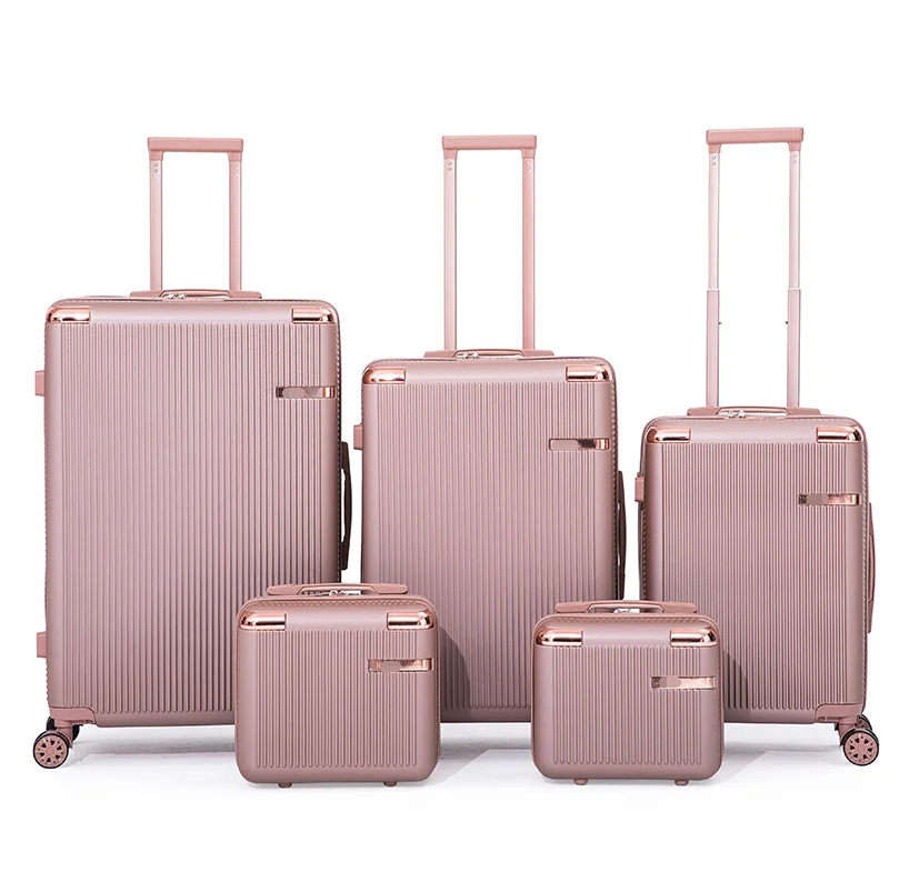 2022 Custom 12+14+20+24+28 5pcs Set ABS PC Spinner Wheel TSA Lock Double Zipper Suitcase Sets Hand Trolley Luggage