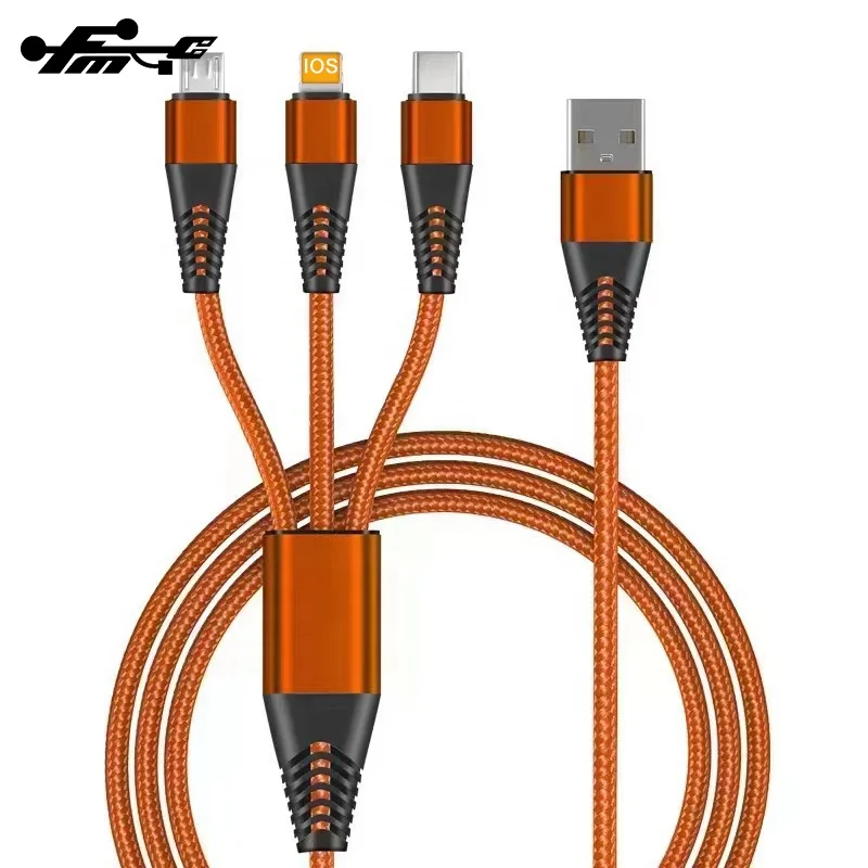 6A fast charging cable 3 in 1 USB data Cable For Android Type C for iphone braided cable