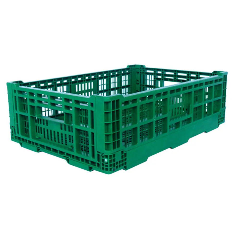Wholesale China Nestable HDPE Plastic Shipping Crates Foldable Vented Cold-Chain Fruit Storage for Apple and Banana Mesh Style