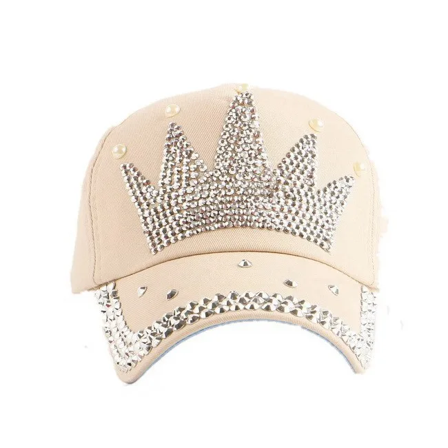 Fashing Children And Women Casual Bling Bling Rhinestone Crystal Pearls Crown Baseball Caps