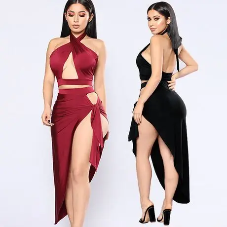 Новое поступление, женское платье с лямкой на шее и высоким разрезом, сексуальное платье для ночного клуба