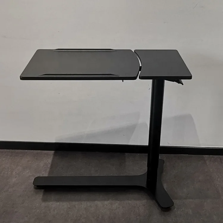 Ergonomic Folding Desktop overBed Sofa Side Desk Height Adjustable Pneumatic Lifting Hospital Sit Stand Desk with Wheels