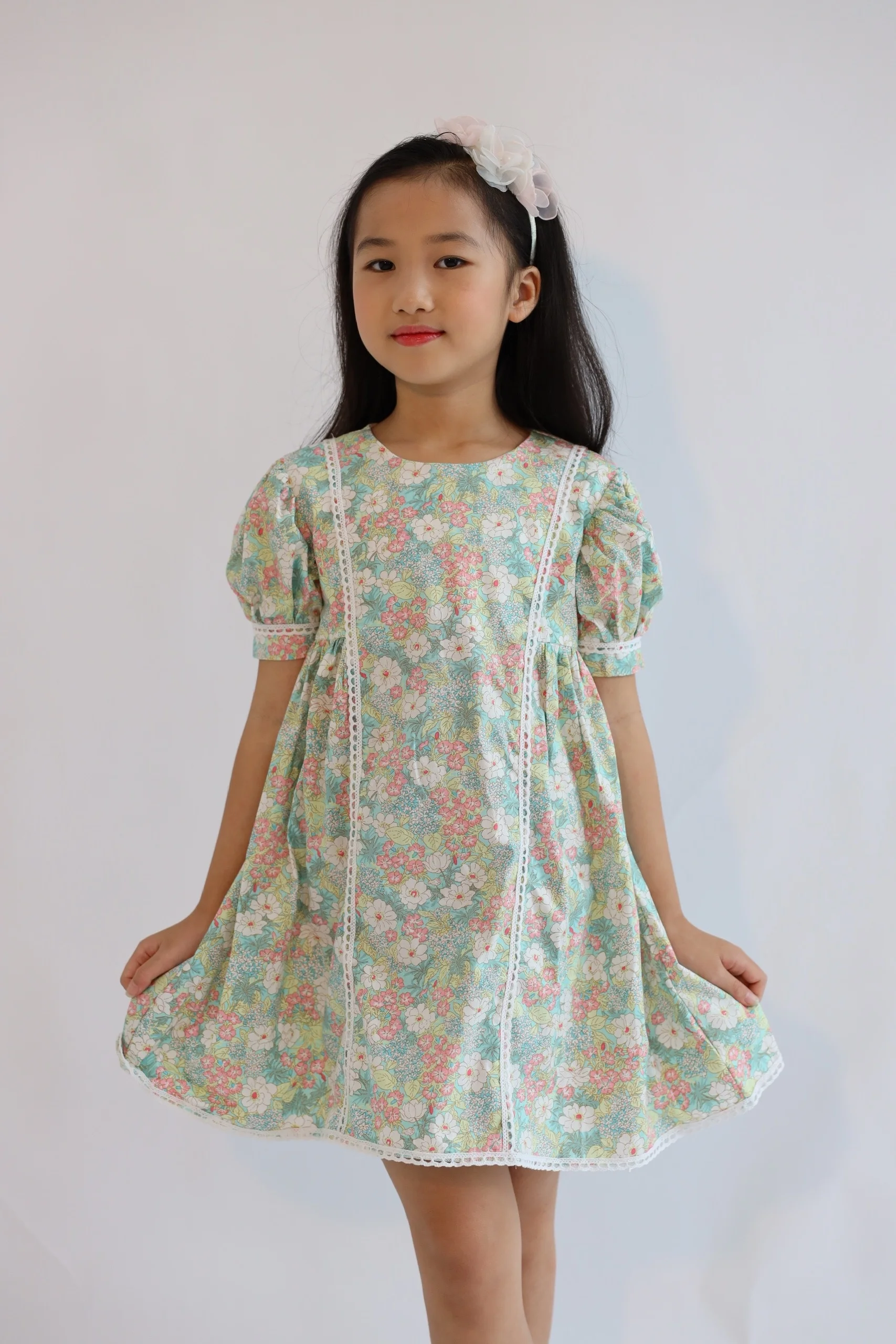  Мятное цветочное повседневное детское платье летняя Милая повседневная детская одежда для девочек