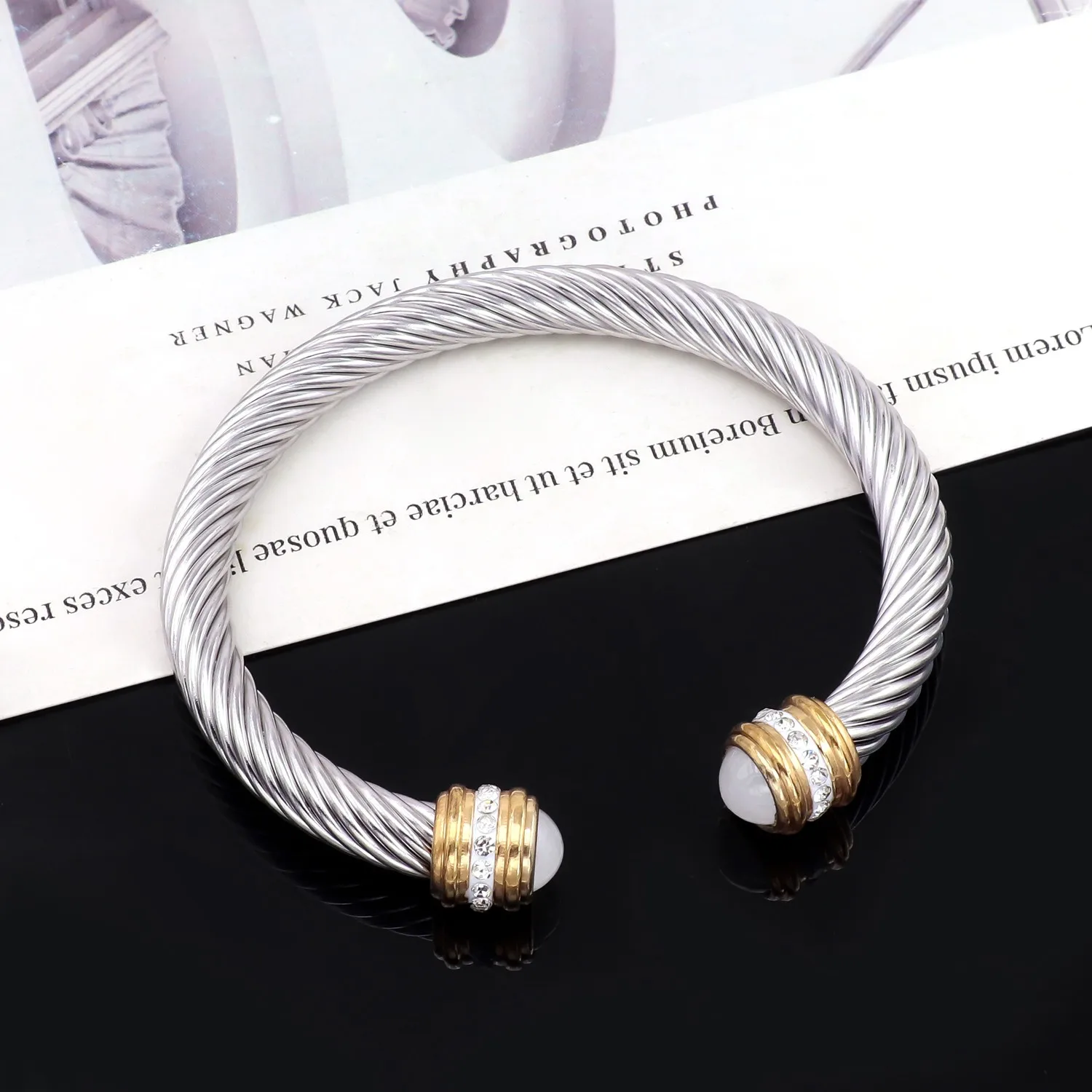 Inspired Famous Brand Adjustable Stainless Steel Jewelry Silver Bracelet With Birth Stones Cable Wire Bangles For Women