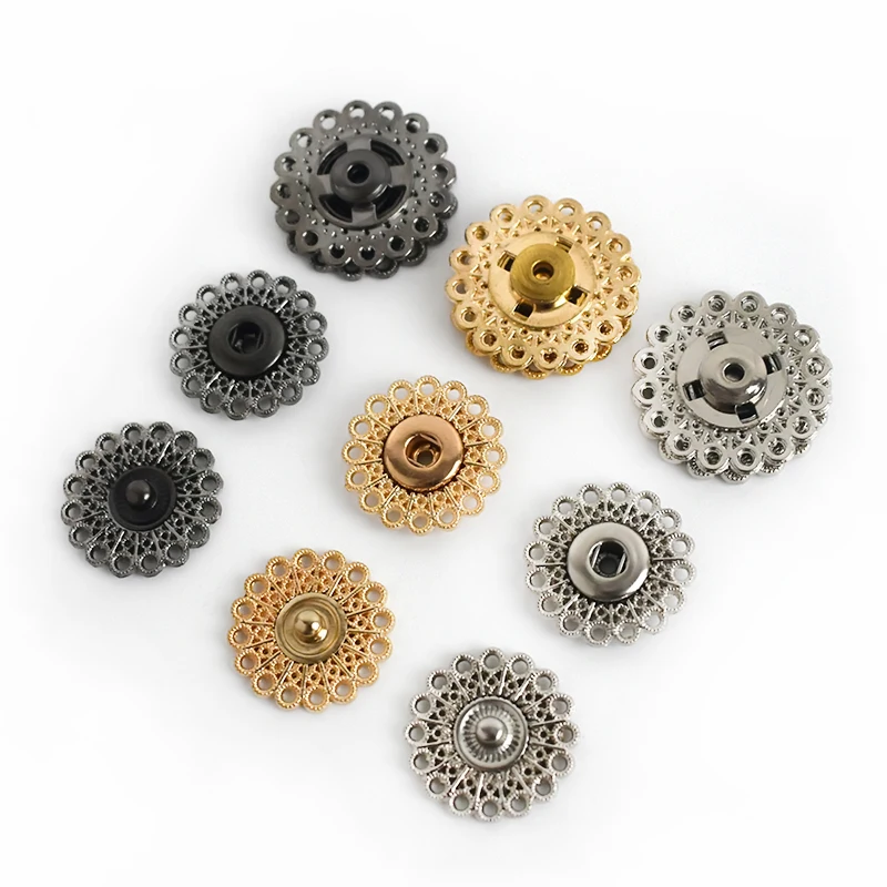 MeeTee D4-1 Alloy Flower-shaped Press Buttons Exquisite Hollow Hidden Snap Button for Coats Clothing Round Spring Sewing Button