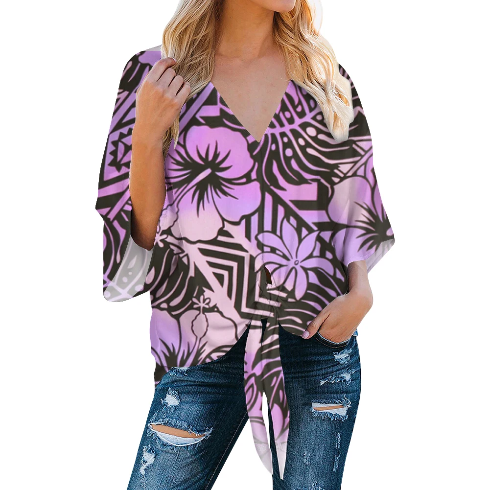 Под полинезийский традиционный Племенной Стиль Модные женские Топы индивидуальная блузка рубашка дизайнерские женские шифоновые топы и блузки