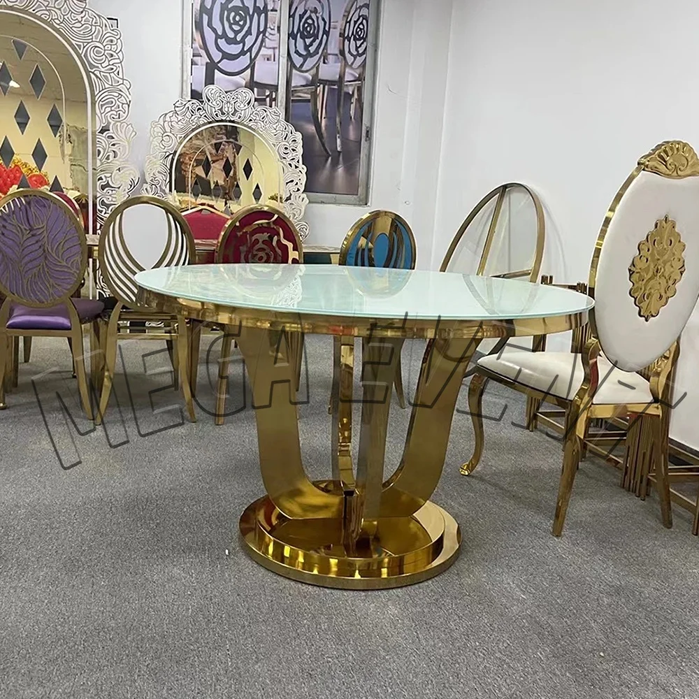 Wholesale cheap rental hotel restaurant dining catering 5ft gold round stainless steel table for wedding event