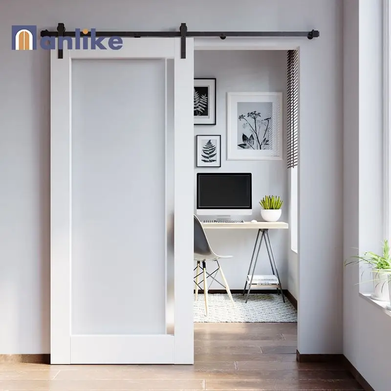 Anlike American Modern House White Frame Glass Double Extra Wide Interior Sliding Modern Wooden Barn Doors