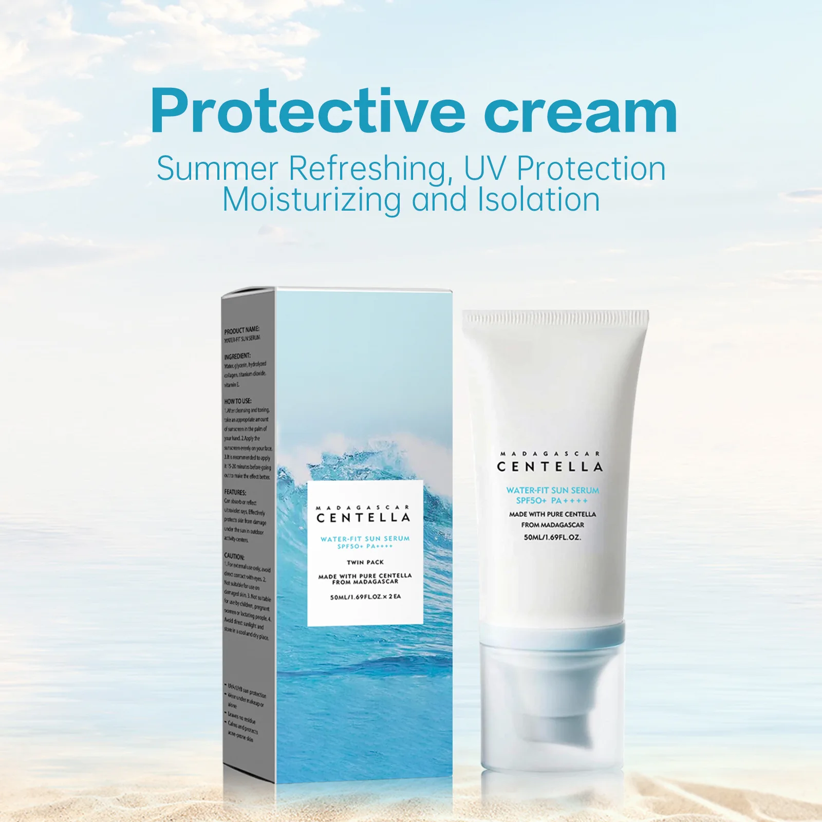 Centella 50ml SPF50 Moisturizer Hyaluronic Acid Face Cream Sun Protection Calming Nourishing Soothing Sunscreen Skin Care