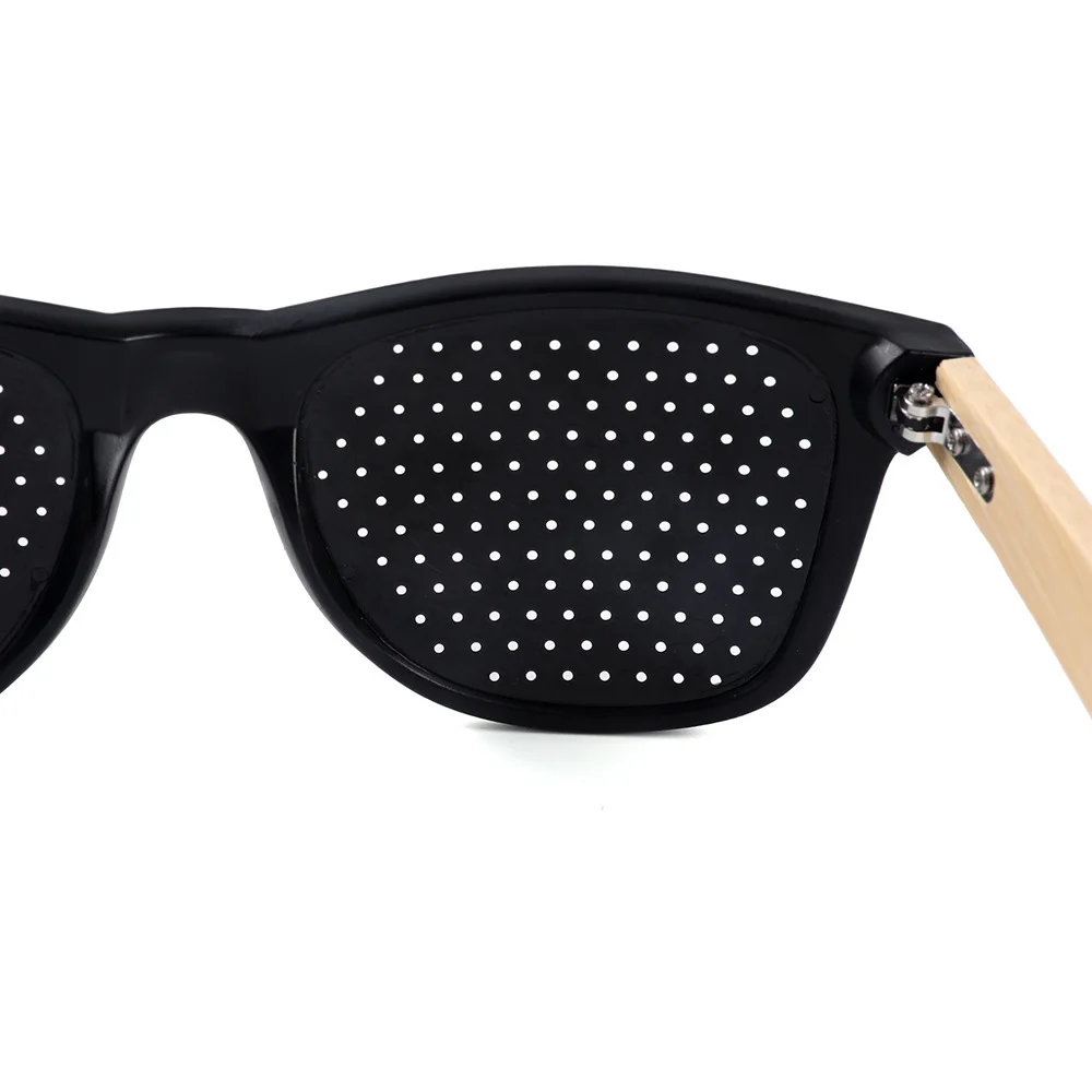 Yiwu wholesale customized logo sunglasses with holes PC+bamboo OEM Pinhole pin hole lens glasses sunglasses