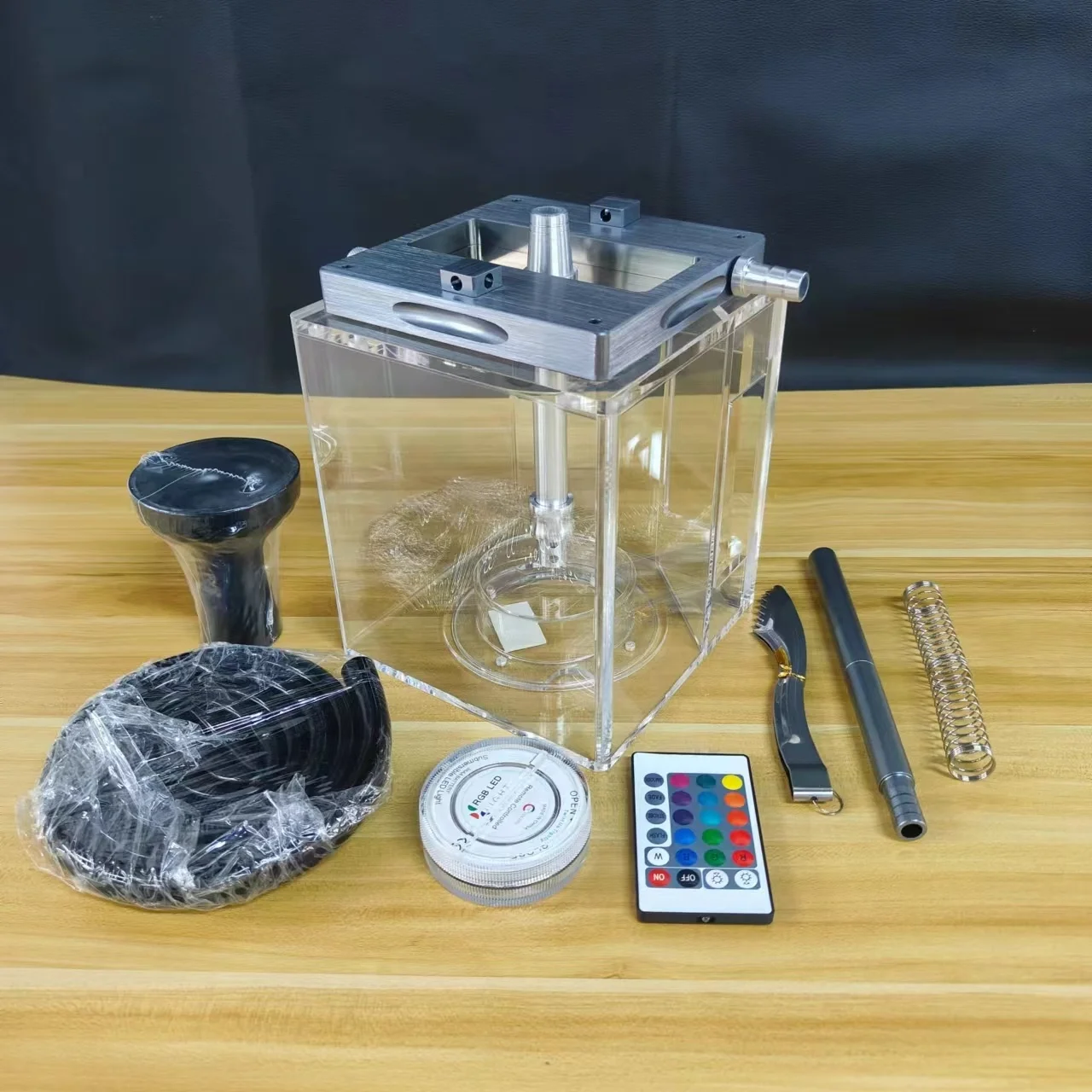 Factory Wholesale Customizable Acrylic Hookah Aluminium Alloy Large Size Transparent Color Cube Shisha