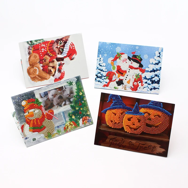 Factory Price Wholesale Halloween Christmas Illustration Creative Greeting Card Diy Diamond Painting Handicraft Blessing Card