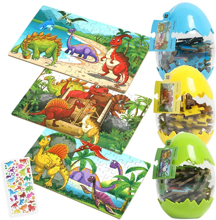 CPC  Wholesale 3 Pack 60 Pieces Dinosaur Jigsaw Puzzles Manufactures Baby Books Educational Puzzle box toys