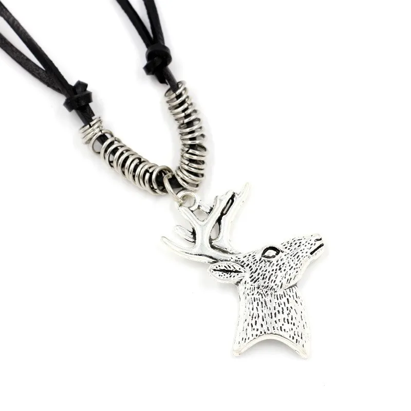 Boys Jewelry Personalized Long Sweater Chain Adjustable Size  Ancient Silver Alloy Deer Head Pendant Necklaces for Men