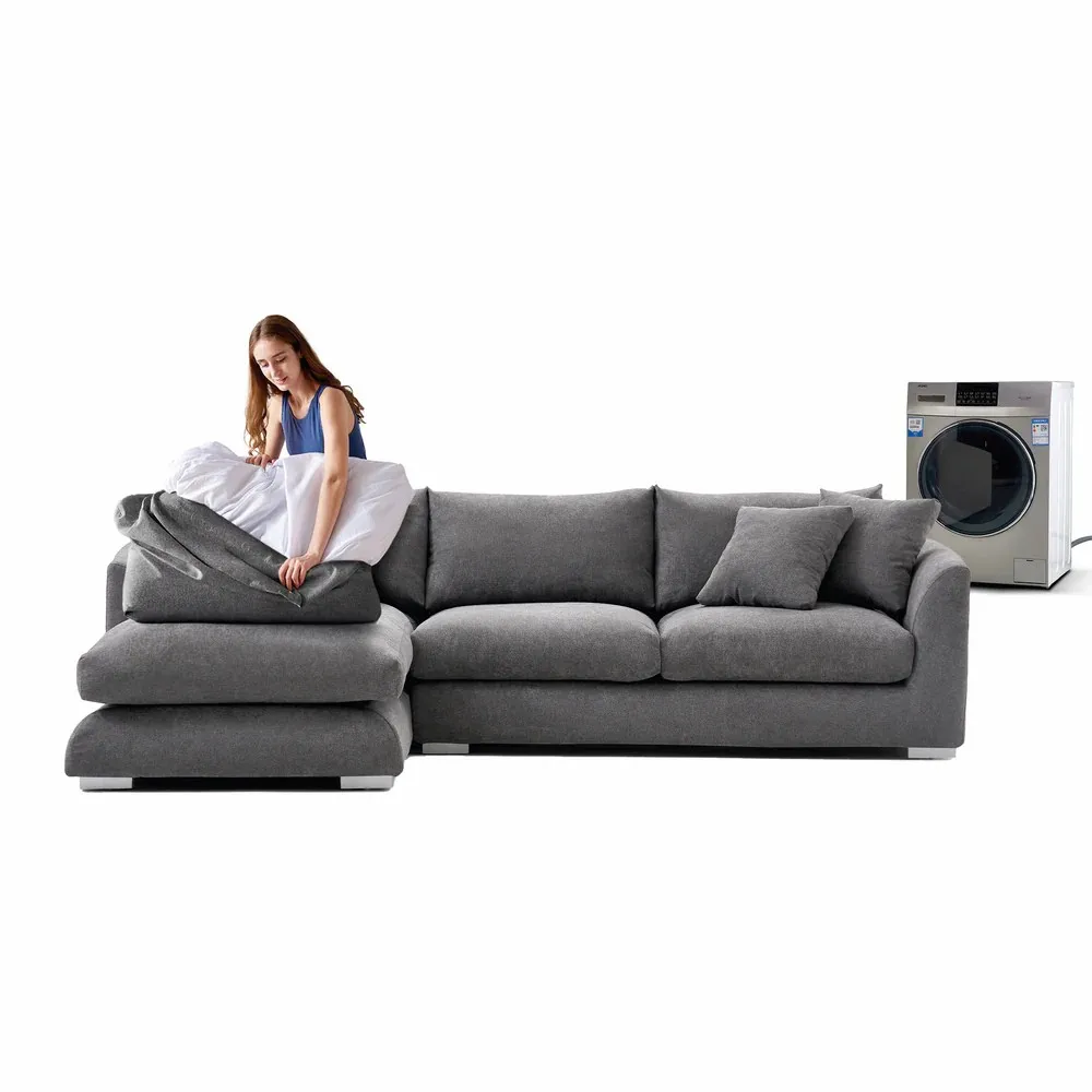 Modern L Shape Grey Velvet Fabric Modular Sectional Sofa for Living Room
