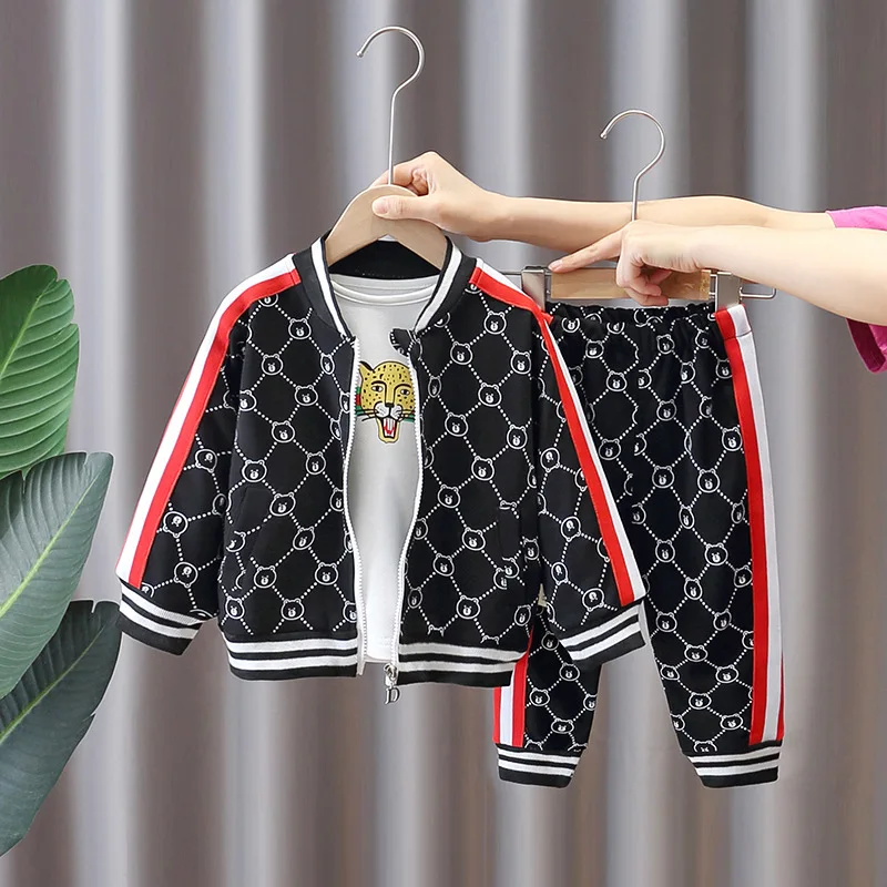 Fashion Design Cute Cartoon Spring Autumn New Casual Cotton 3pcs Kids Clothing Set Children Coat T shirt Pant Clothes Set