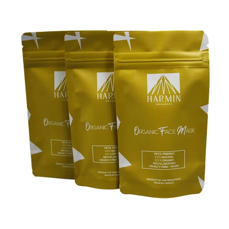 Customizable Size Recycled Aluminum Foil Stand up Pouches with Handle for Cosmetic Packaging Bags Face Mask and Facial Cleanser