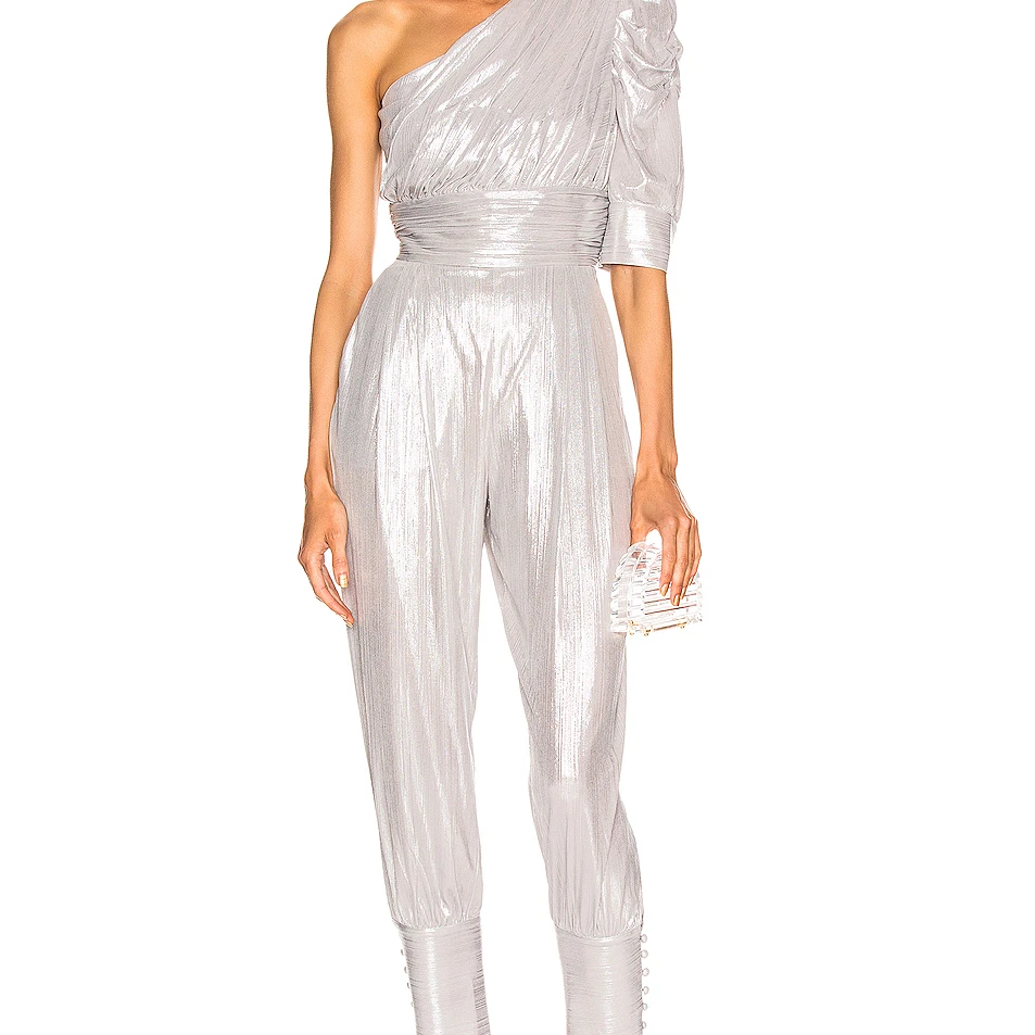 Fashion Dress Women Popular One Shoulder Style Sliver Sequin Jumpsuit Bodycon Party Evening Clothes For Women