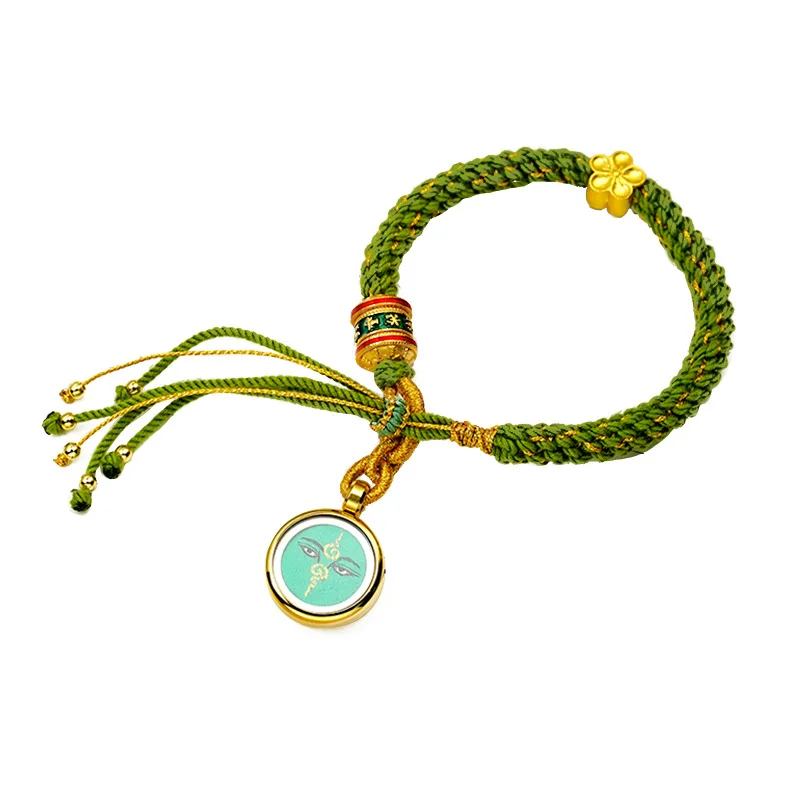 Wholesale Customizable Chinese Buddhist Art Bracelet Hand-Braided Leather Rope Colorful Pattern to Convey Luck and Fortune