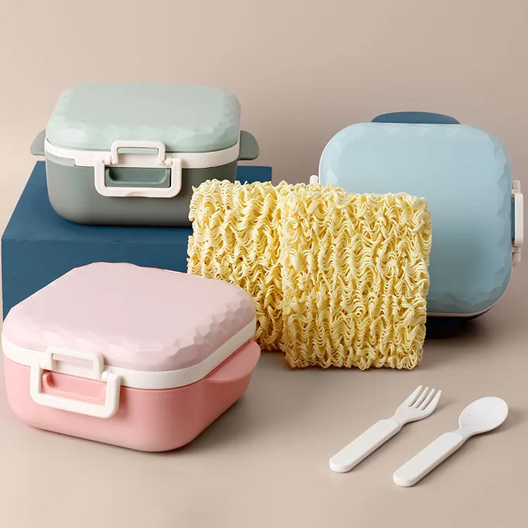 Japanese Rapid And Quick Plastic Soup Bowl Noodle Pot Ramen Cooker Ramen Bowl Bento Lunch Box With Lid Fork And Spoon