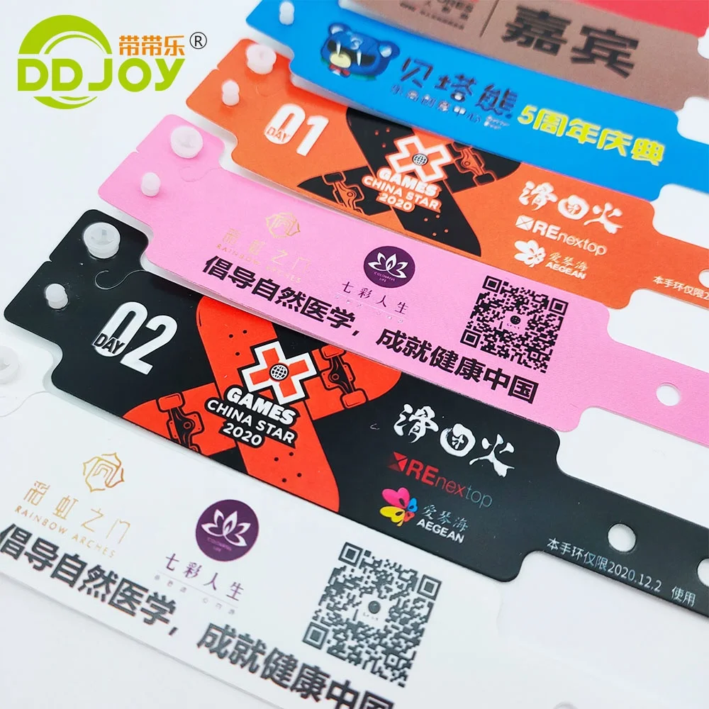 Plastic Events Bracelet ,Composite Paper Wristband, Cheap Custom Print Logo Bangle Snap Button Bracelet