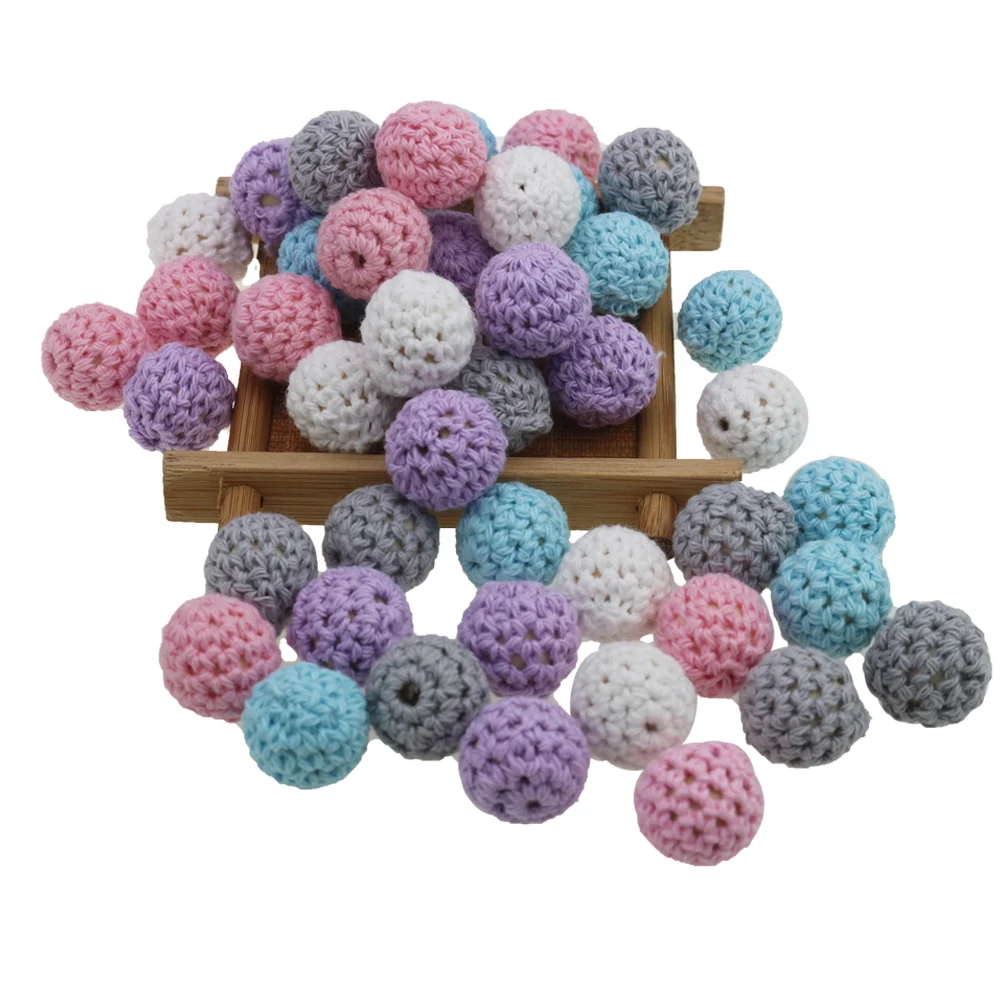 2021 Top Sale High Quality Food Grade Wooden Beads  Baby Chewable 16mm wooden Crochet beads
