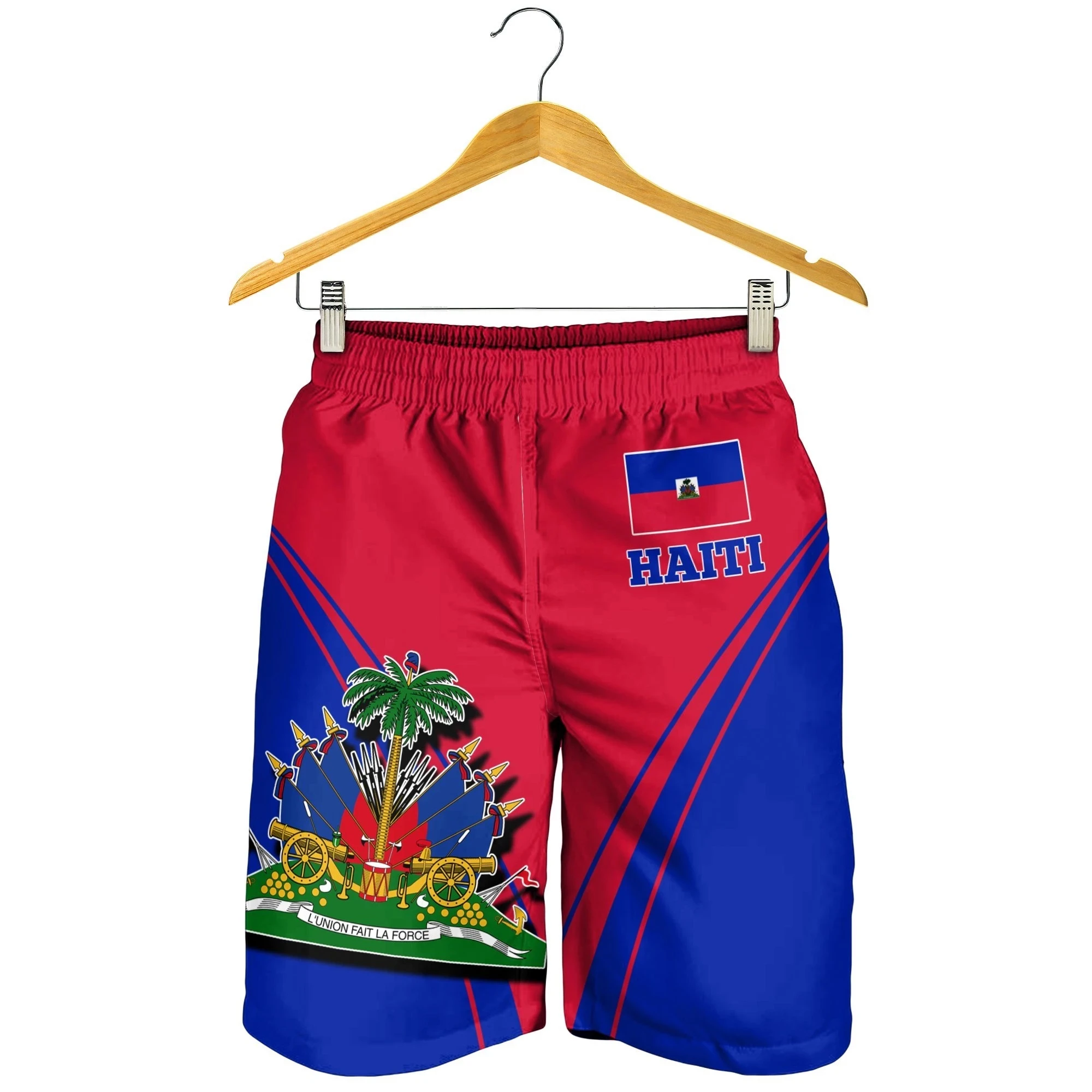 RED BLUE haitian flag clothing mens swim short summer beach wear mens mesh custom short trunk for boy wholesale