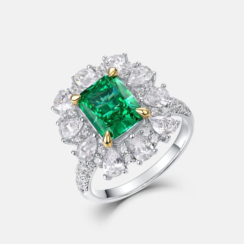 Custom 5A CZ Cubic Zirconia Emerald Stone Green Engagement Ring Diamond 925 Sterling Silver jewelry Gold Wedding Rings For Women