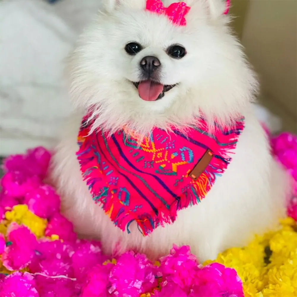 Customized Triangle Pet Bib Adjustable Curved Double Sided Dog Scarf Bandana With Leather Logo