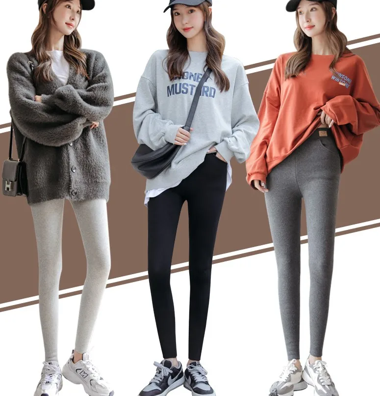 Winter Thick 350/450 g Cashmere Warm Women Pants Fashion Thin Leg High Waist Side Pocket Fleece Fuzzy Warm Women Leggings