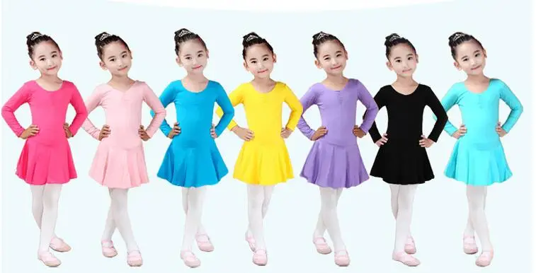 
Girls Kids Salsa Rumba Costumes Practice wear Round Collar Long Sleeve milk silk Fabric Dance Clothes 