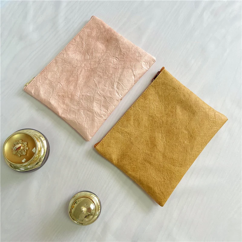 CH Custom Logo Wholesale Dupont Paper Zipper Bag Washed Kraft Paper Makeup Travel Tyvek Cosmetic Bag