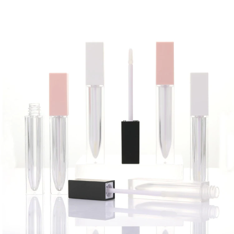 
Low moq Custom logo square 7ml pink white black Lip Balm Lip Gloss Tube with wand lipgloss Frosted Lip Gloss Container Tube 