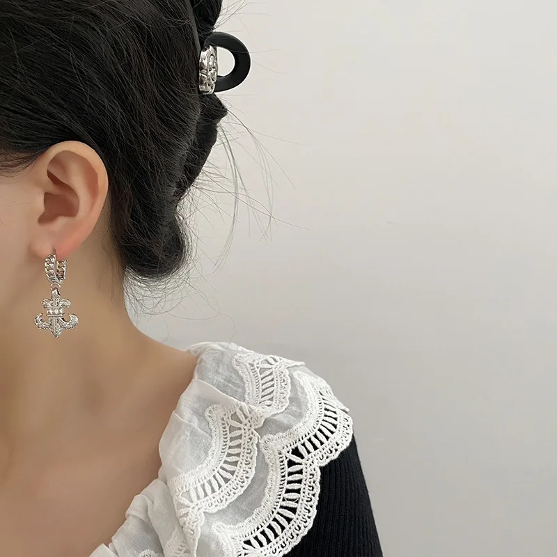 Hot Sale Brass Anchor Men Women Earrings Fashion Earrings Hoop Silver Gold Black Huggie Hoop Earrings