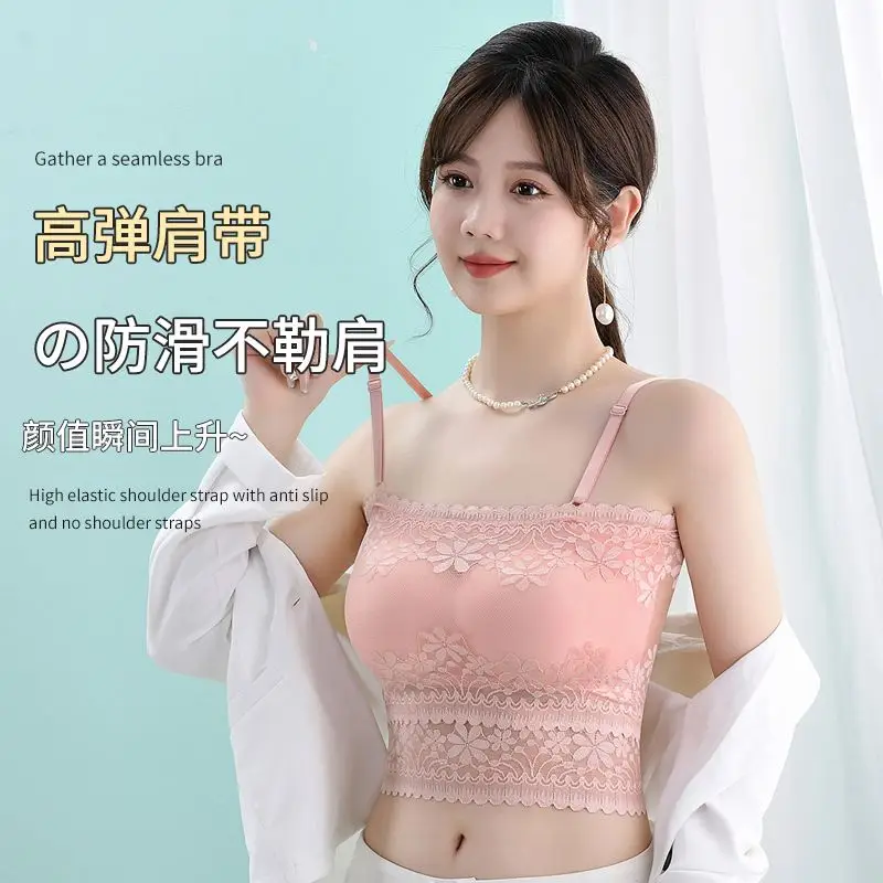 Summer thin lace camisole inner tube top bottom breathable vest student beautiful back wrapped chest anti-slip bra female