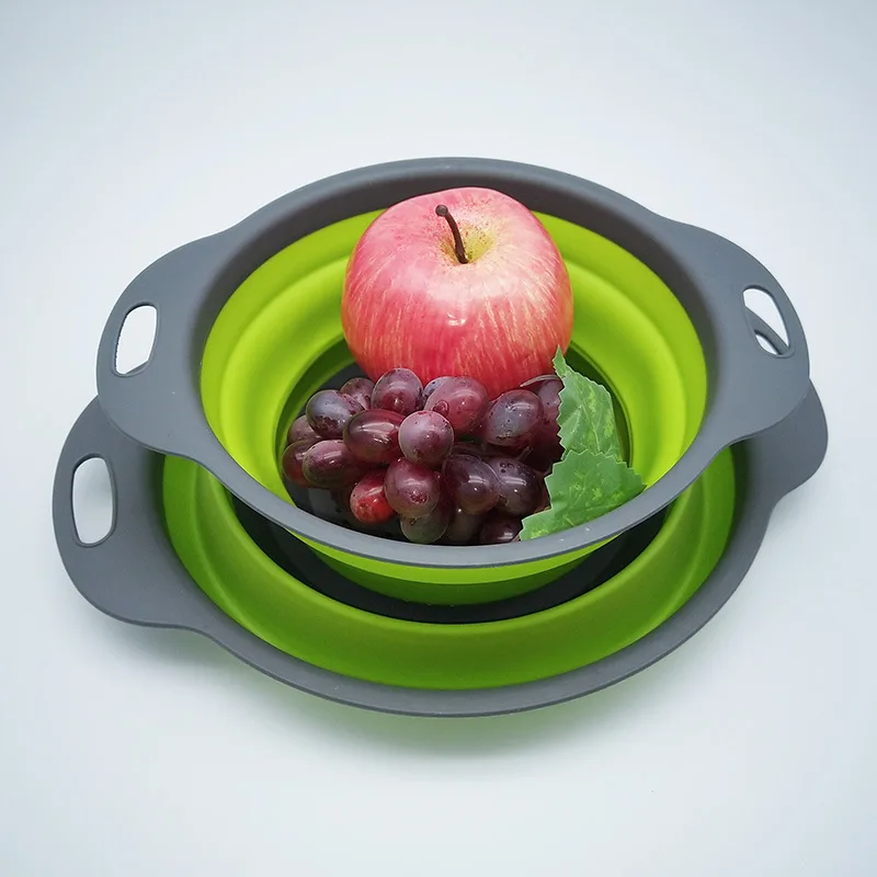 2PCS/Set Collapsible Colander Strainer Silicone Strainer Basket Water Filter Fruit Vegetable Kitchen Food Strainer
