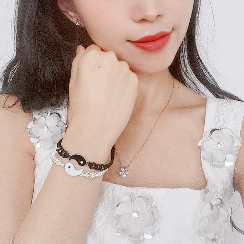 Fashion Adjustable Handmade Rope Bracelets Diamond Braided Bracelets Creative 2 Matching Yin Yang Tai Ji Bracelets for Women Men